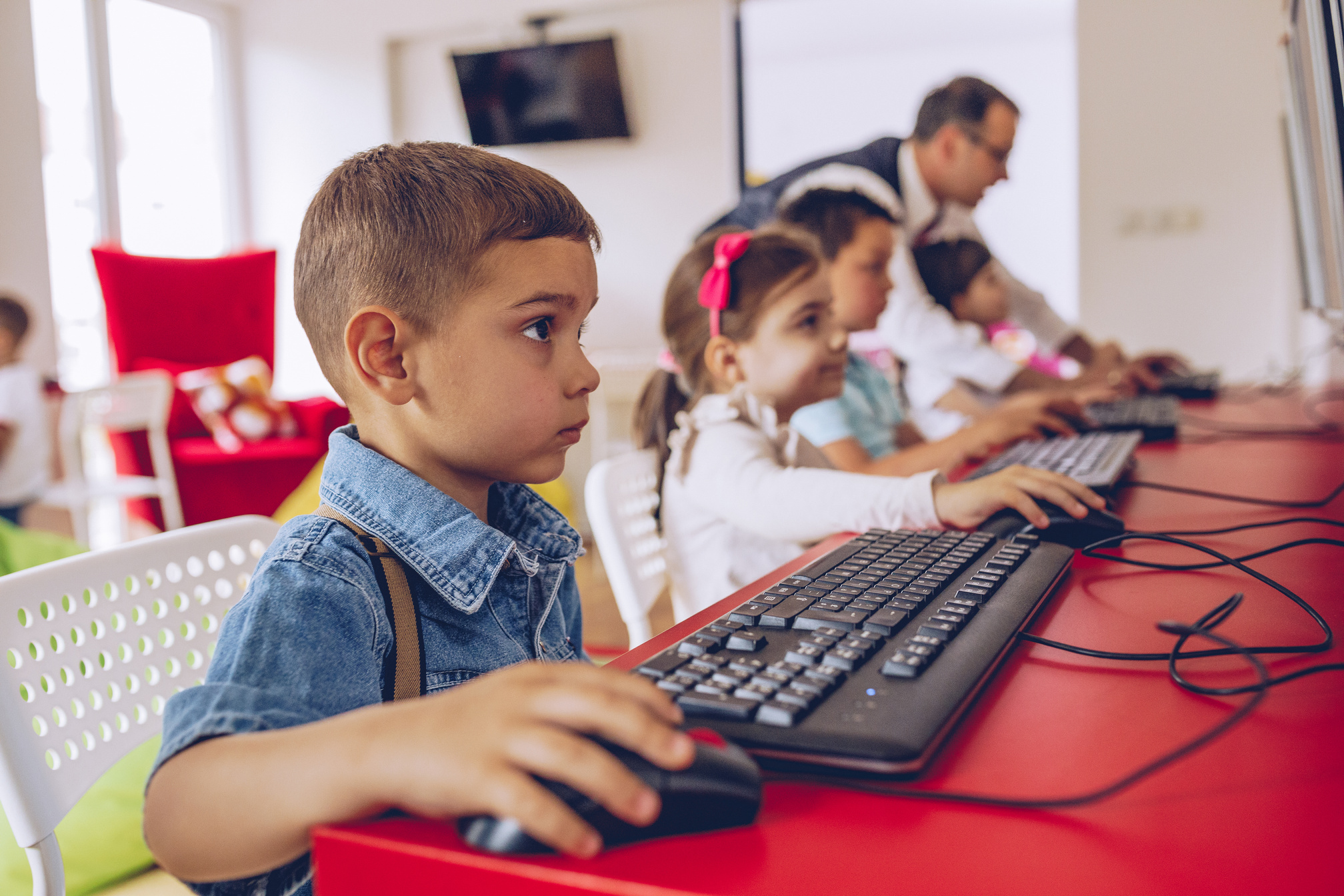 Smart kids in school for computers